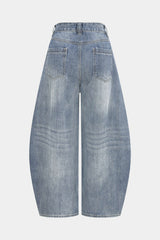 Denim Patchwork Plaid Barrel Jeans