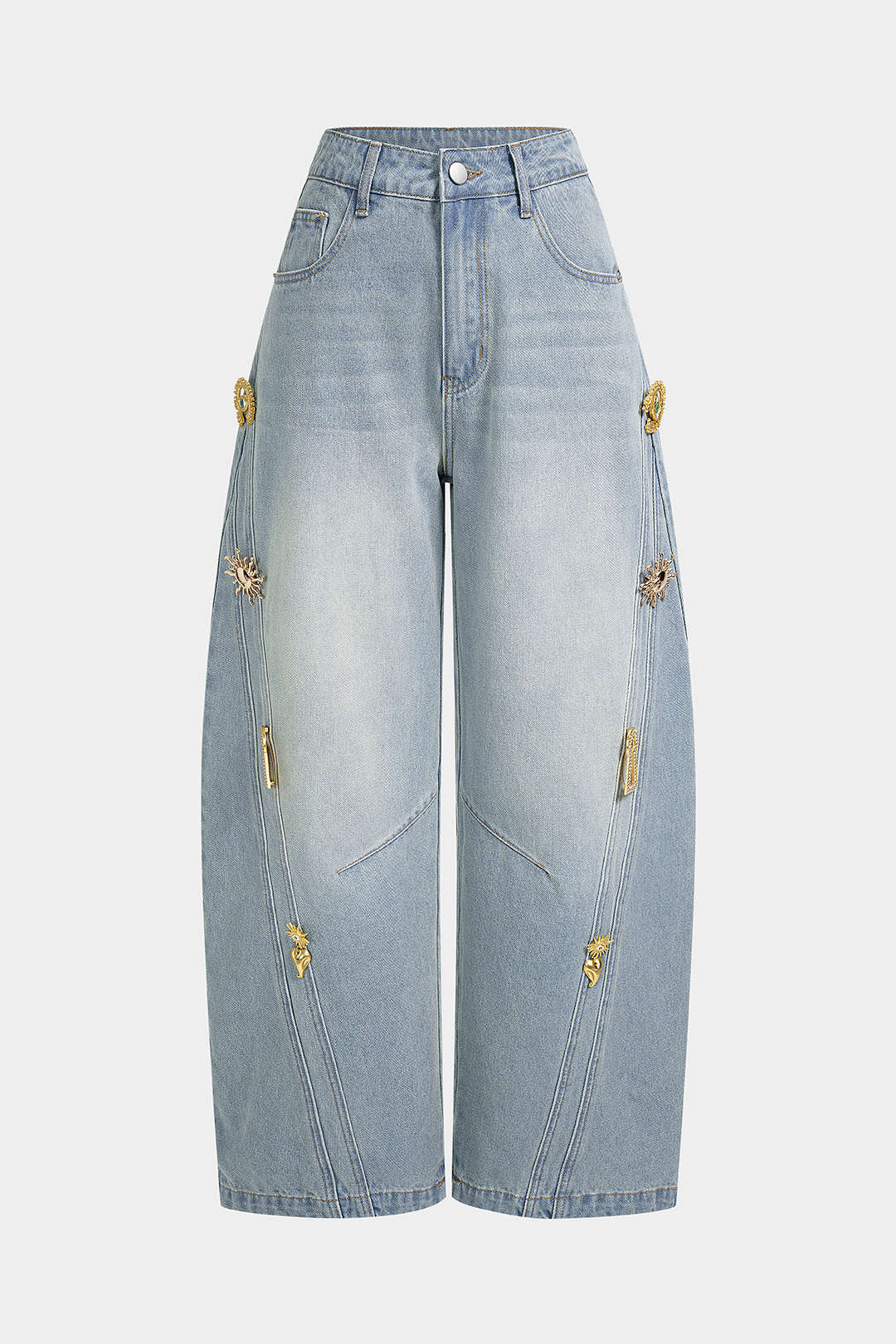 Denim Metallic Decor Wide Leg Jeans
