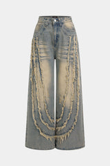 Denim Frayed Straight Leg Jeans