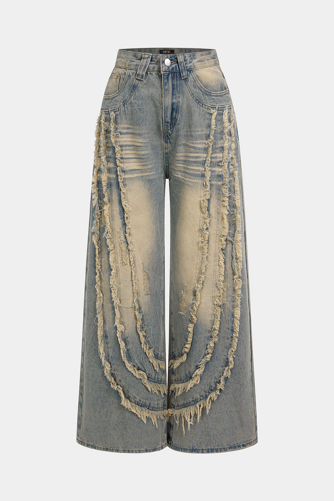 Denim Frayed Straight Leg Jeans