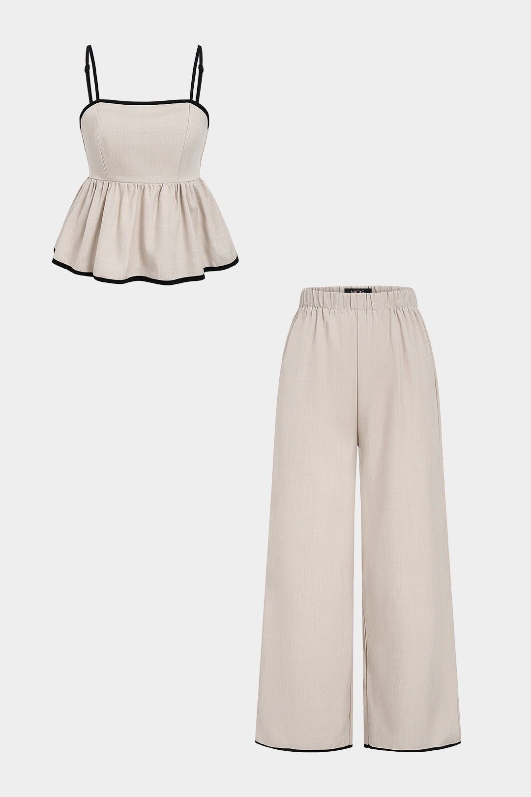 Contrast Binding Ruched Cami Top And High Waist Wide Leg Pants