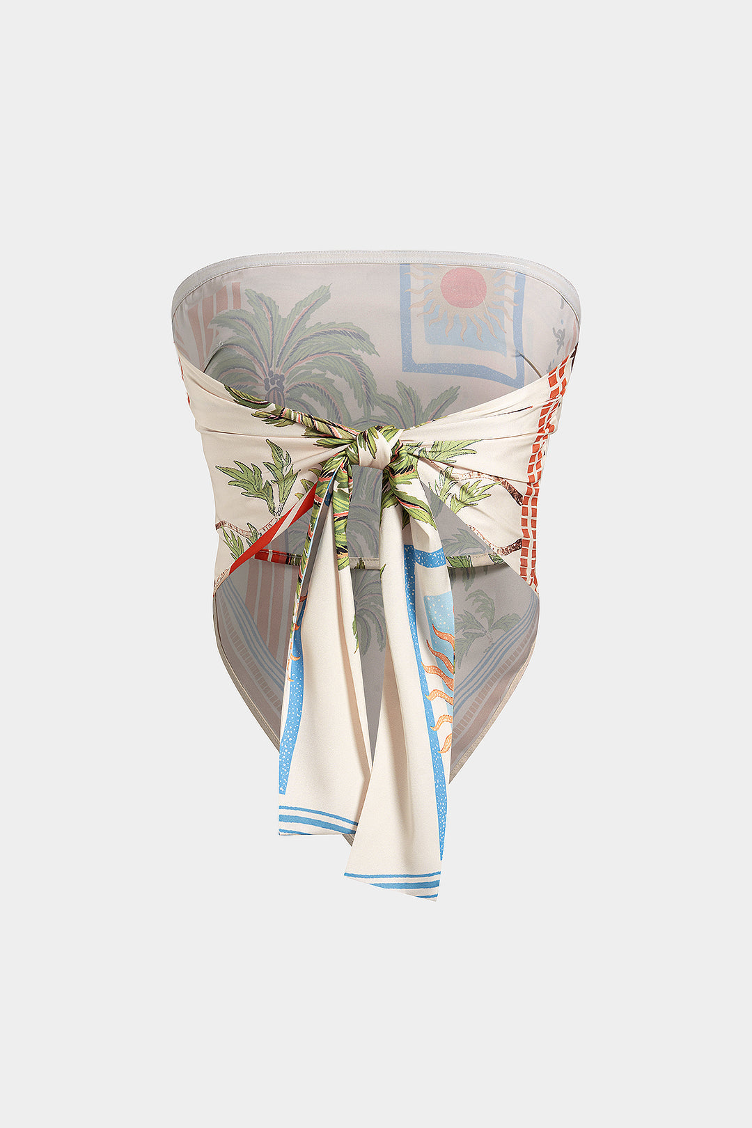Coconut Palm Stripes Print Satin Strappy Tube Top