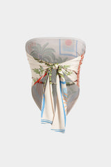 Coconut Palm Stripes Print Satin Strappy Tube Top