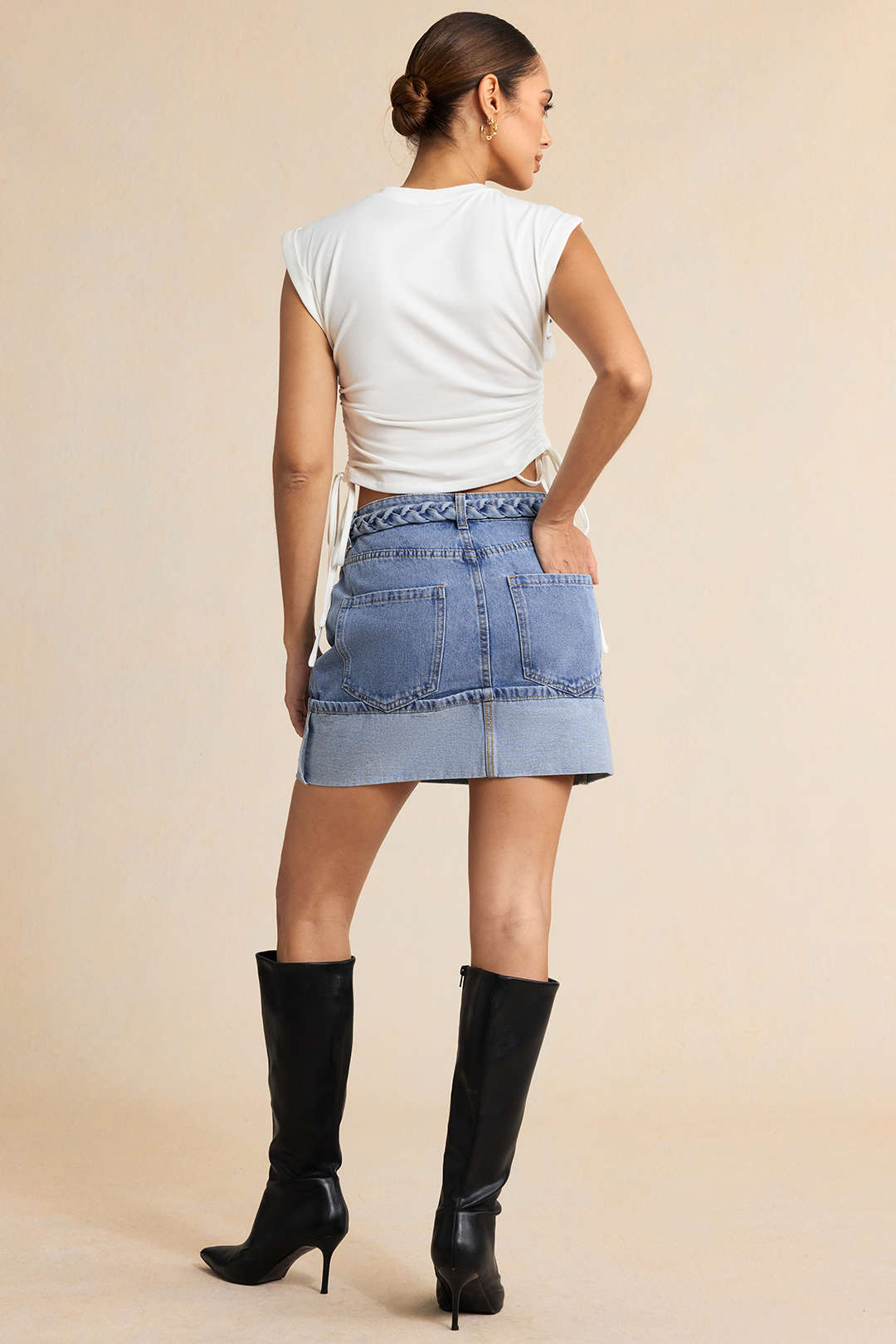 Denim Braided Belted Pocket Skirt