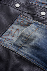 Denim Faux Leather Patchwork Outerwear