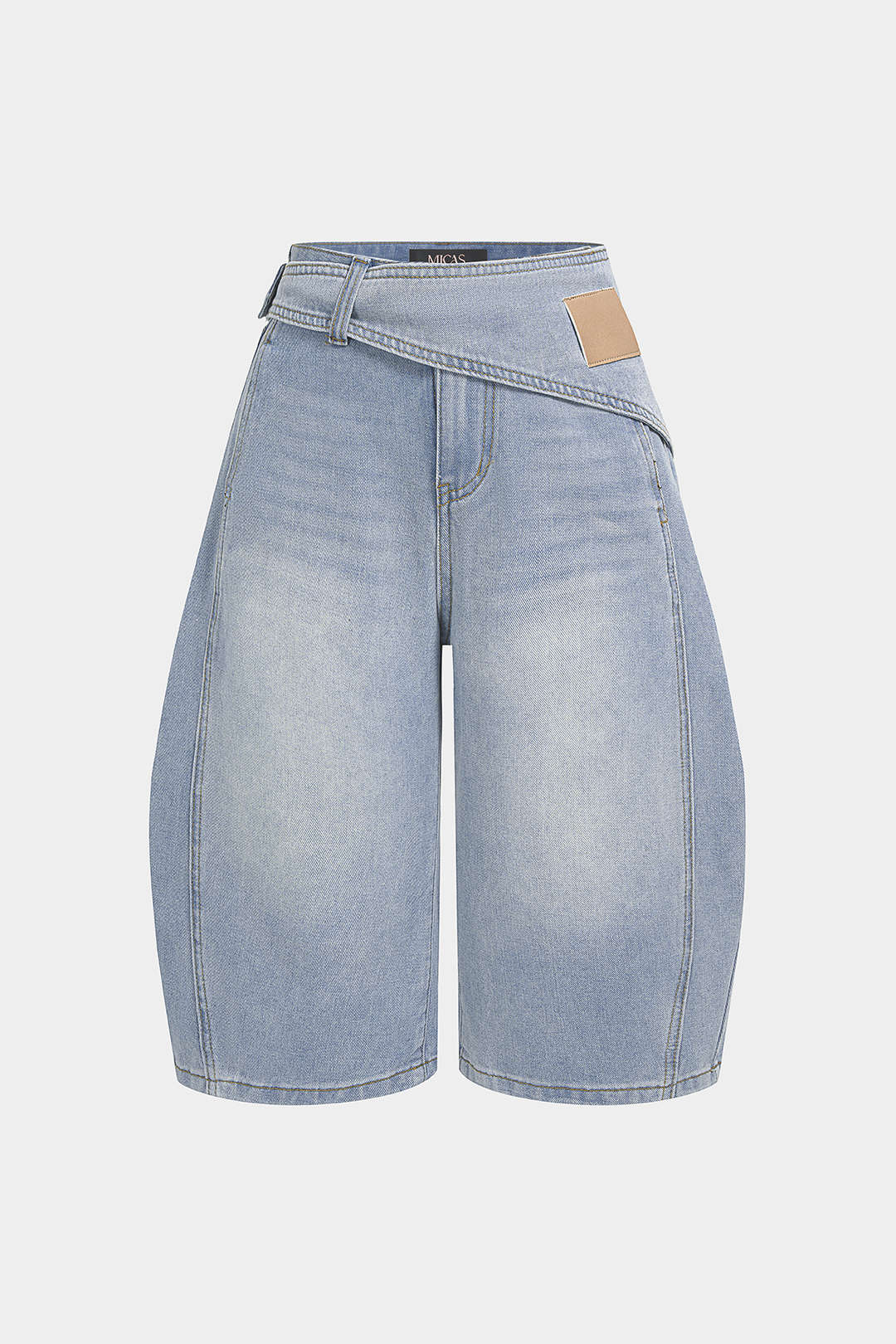 Denim Asymmetrical High Waist Wide Leg Shorts