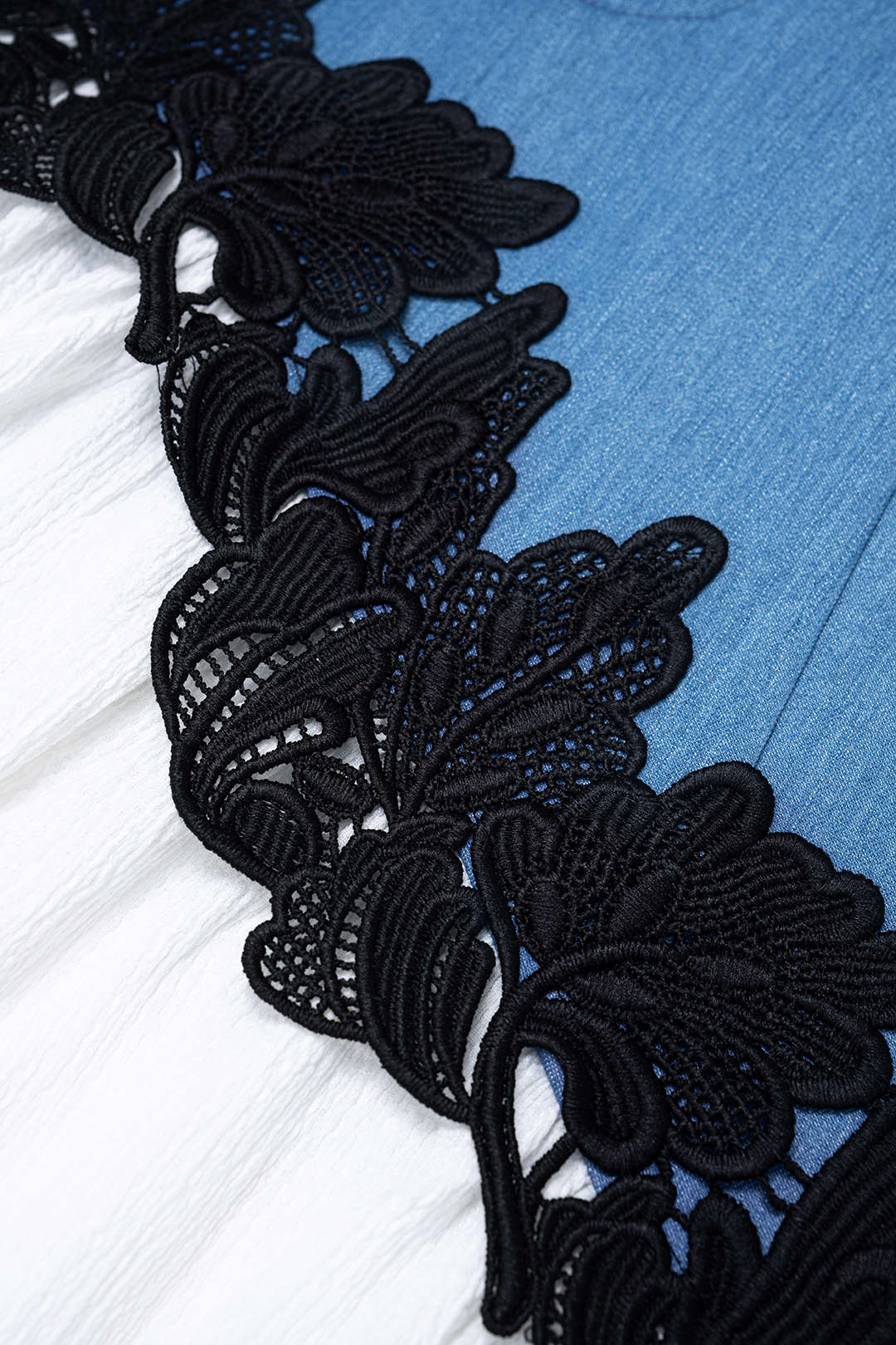 Denim Patchwork Lace Trim Asymmetrical Skirt