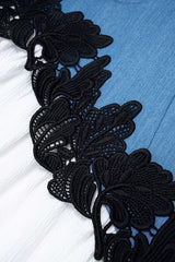 Denim Patchwork Lace Trim Asymmetrical Skirt