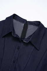 Denim Ruched Asymmetrical Long Sleeve Mini Dress