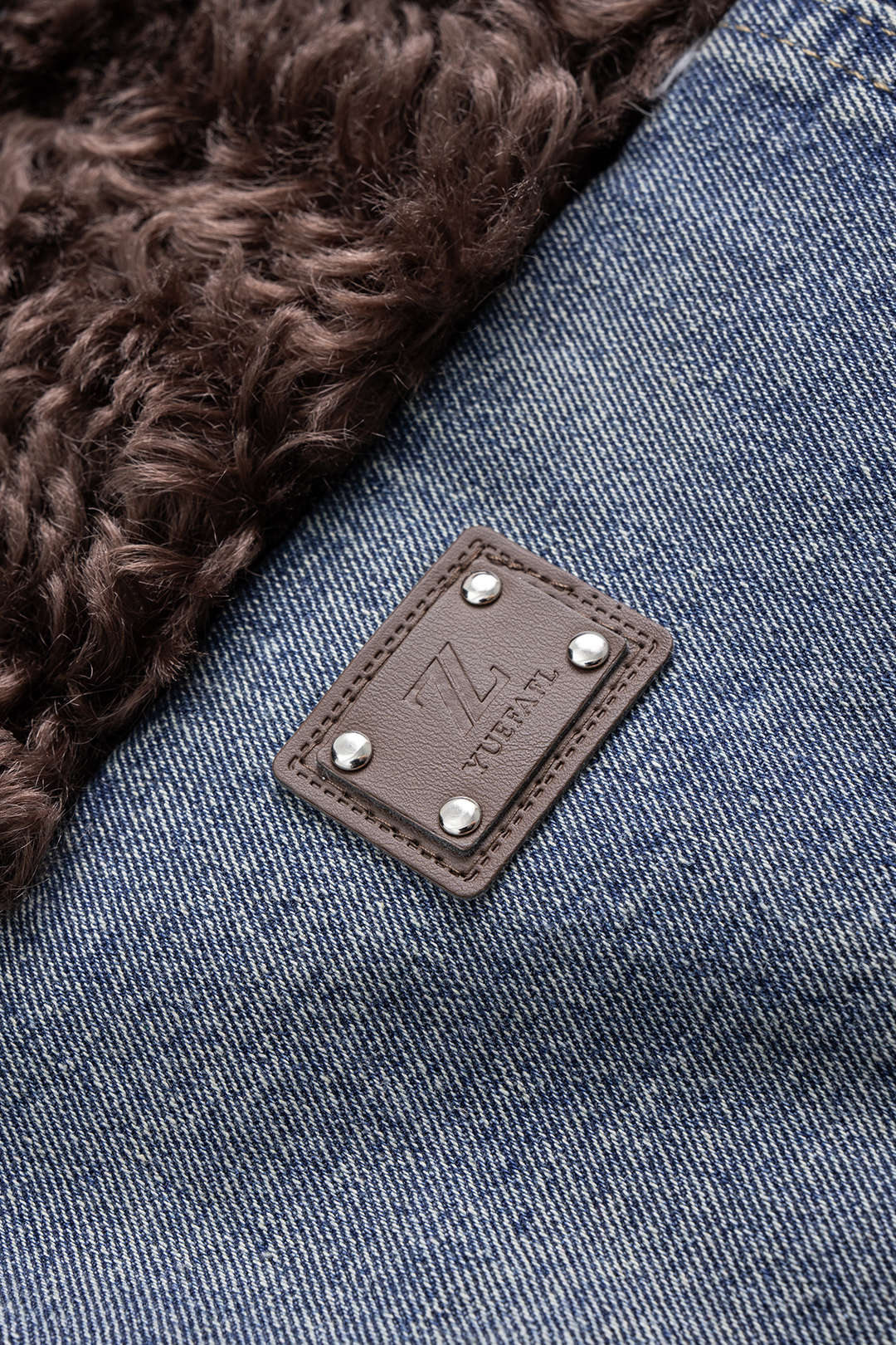 Denim Patchwork Faux Fur Pocket Outerwear