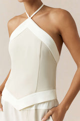 Contrast Halter Neck Tie-Up Backless Cami Top