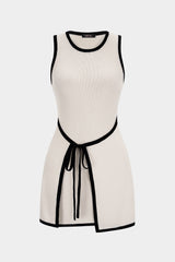 Contrast Binding Tie-Up Mini Dress