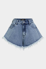 Denim Frayed Wide Leg Shorts