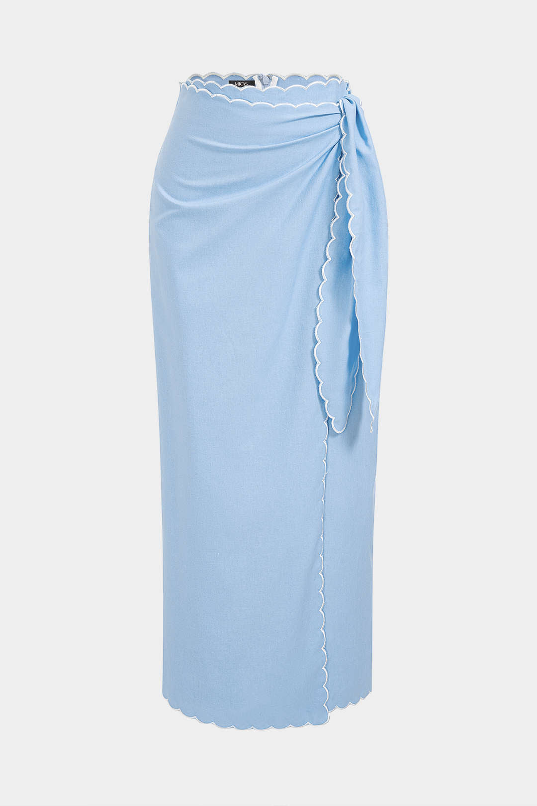 Contrast Whipstitching Linen Tie Front Wrap Skirt