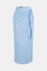 Contrast Whipstitching Linen Tie Front Wrap Skirt