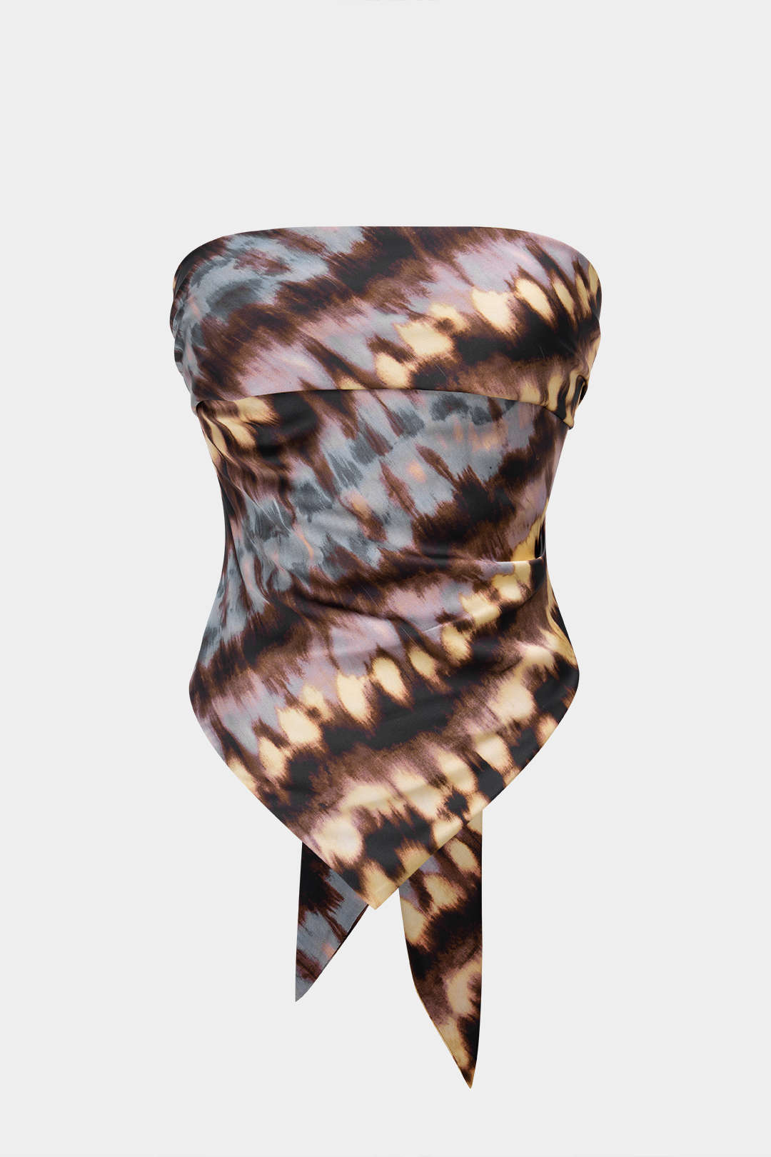 Abstract Tie Dye Print Satin Knotted Backless Tube Top
