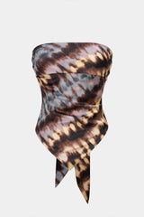 Abstract Tie Dye Print Satin Knotted Backless Tube Top
