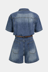 Denim Short Sleeve Jumpsuit