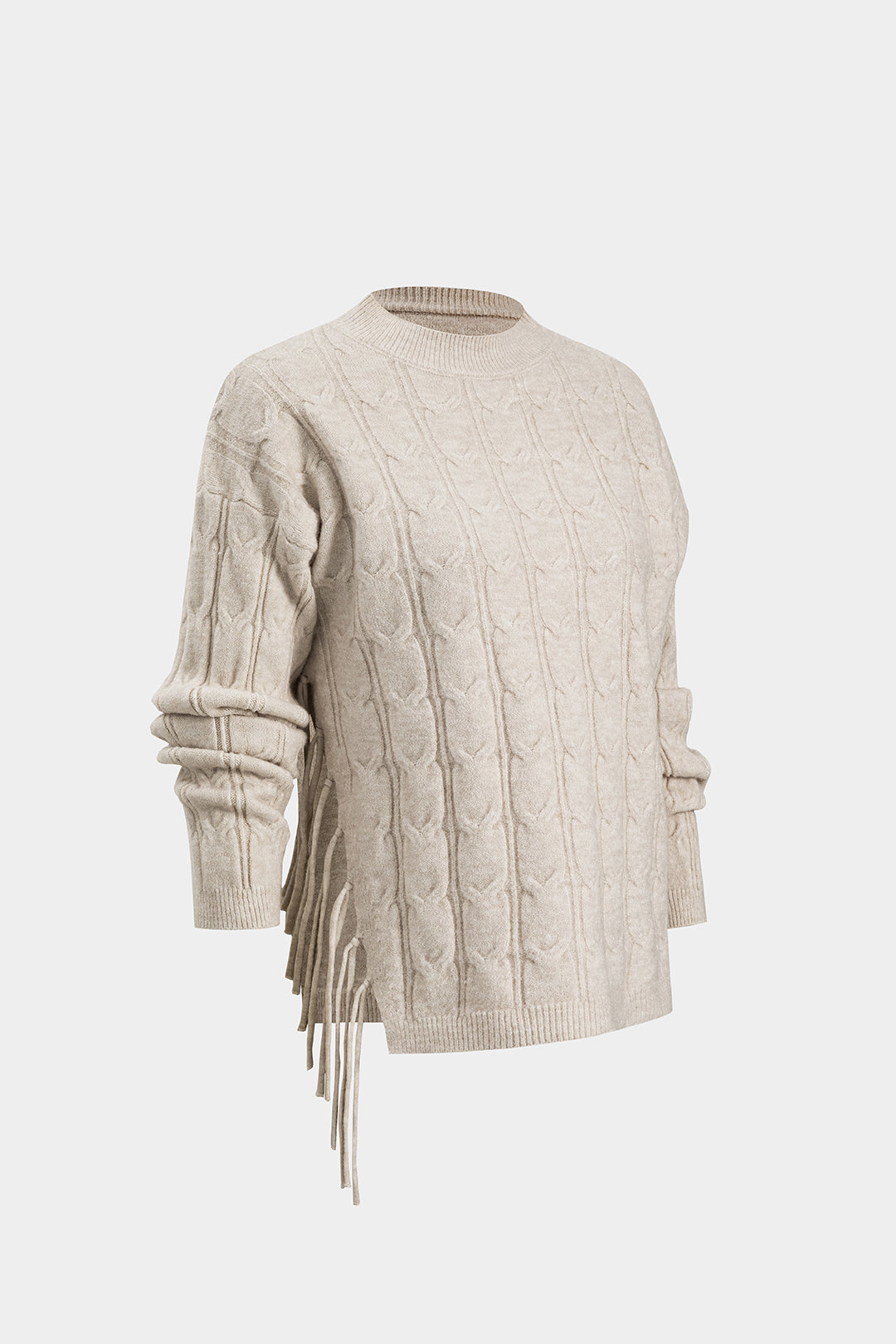 Cable Knit Fringe Long-Sleeve Top And Skirt Set