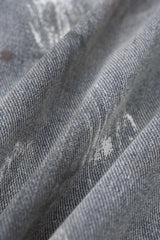 Denim Graffiti Print Ziper Pocket Straight Leg Jeans