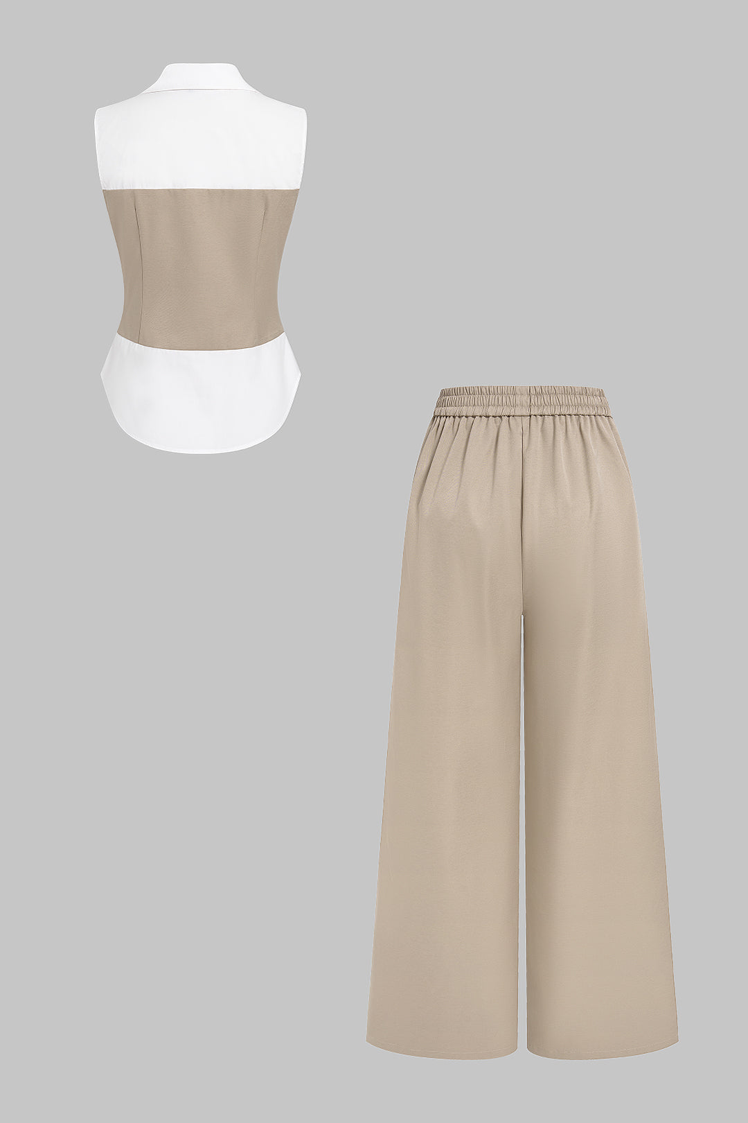 Contrast Metallic Button Vest And Wide Leg Pants Set