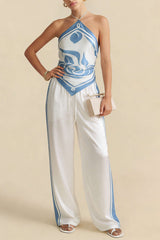 Contrast Satin Tie-Up Wide Leg Pants