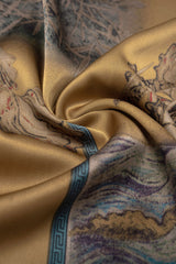Abstract Print Satin Shirred Waistband Wide Leg Pants