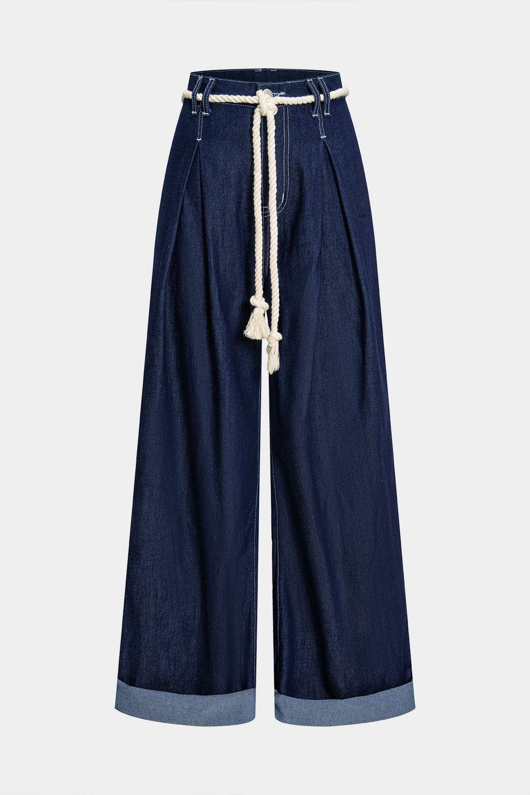 Denim Tie Front Ruched Straight Leg Jeans