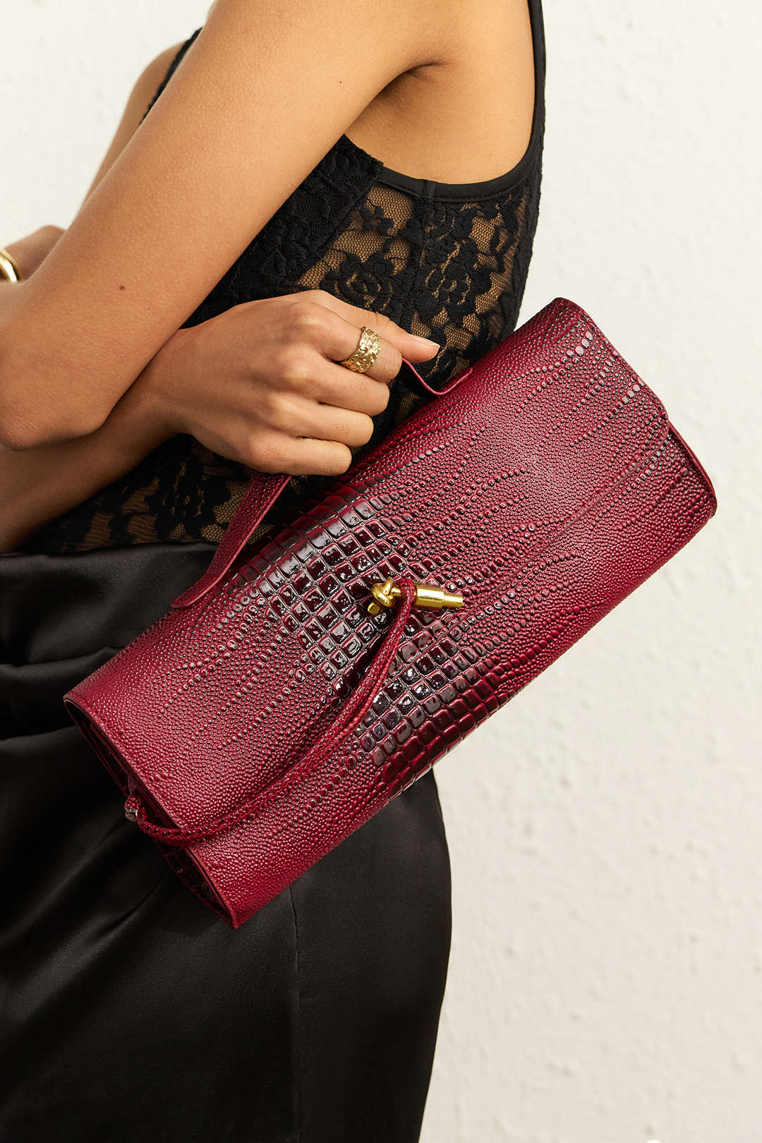 Crocodile Skin Pattern Faux Leather Clutch Bag