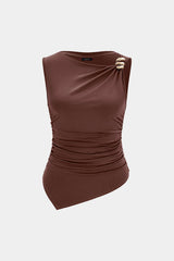 Asymmetrical Metallic Ruched Tank Top