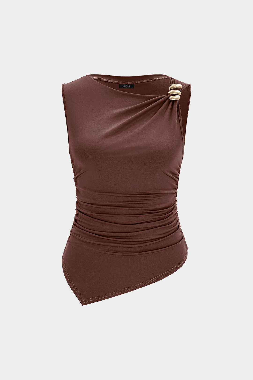 Asymmetrical Metallic Ruched Tank Top