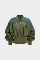 Denim Patchwork Zipper Jacket