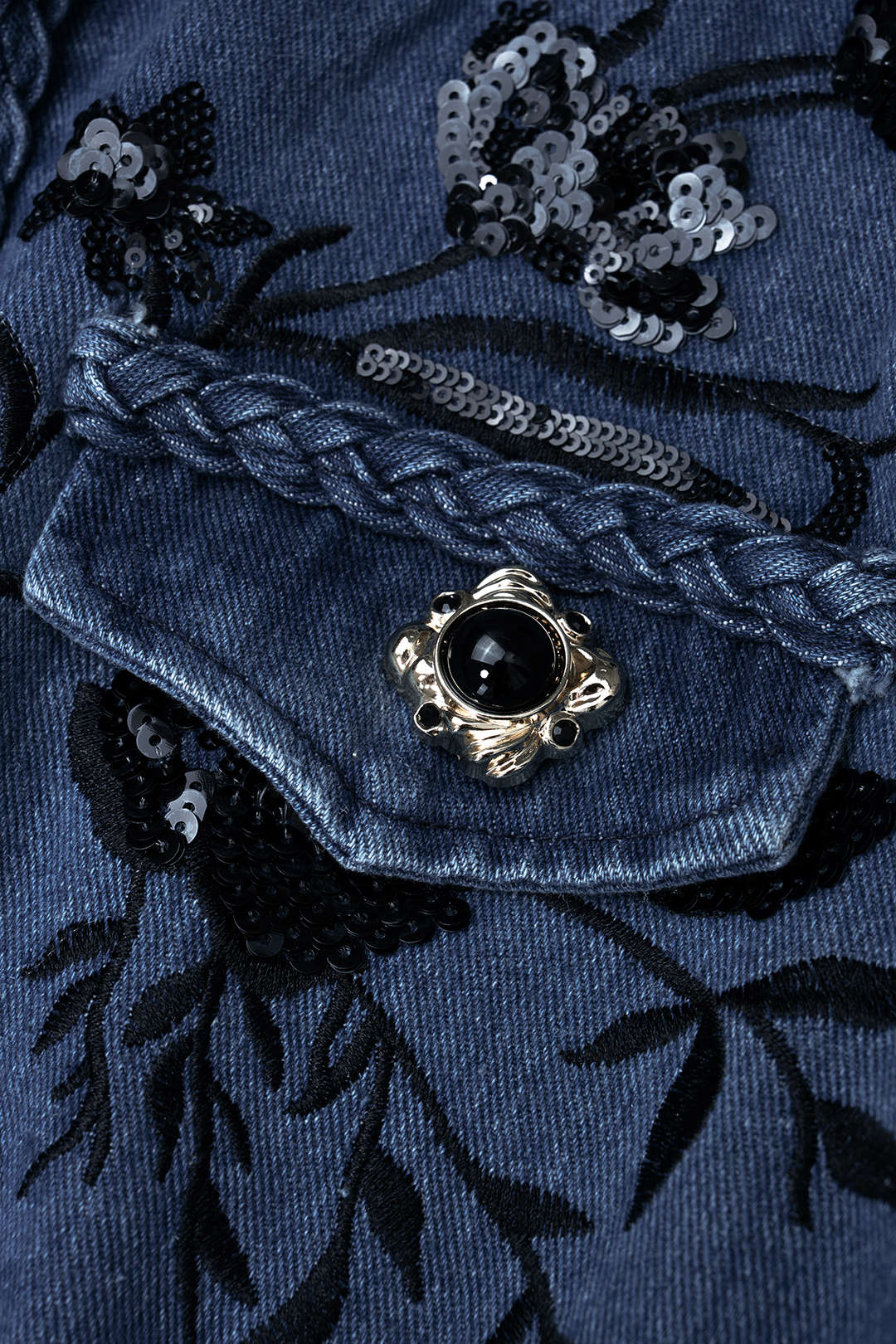 Denim Patchwork Sequin Embroidery Jacket