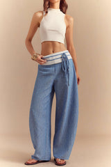 Contrast Tie Front Wide Leg Pants