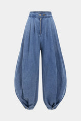 Denim High Waist Zipper Barrel Balloon Jeans