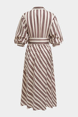 Button V-Neck Belted Short Sleeve Maxi Dress