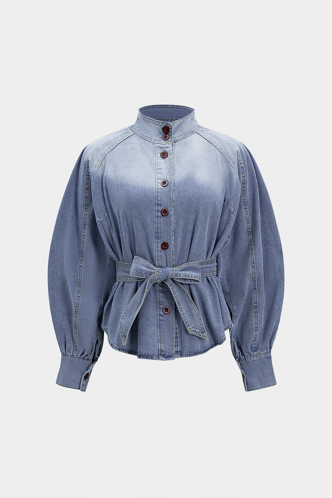 Denim Raglan Sleeve Button Strappy Belted Outerwear