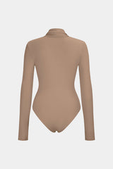 Asymmetrical Ruched Corset Zipper Long-Sleeve Bodysuit