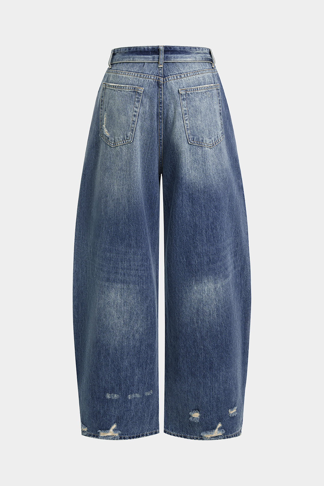 Denim Asymmetrical Frayed Barrel Jeans