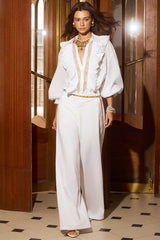 Asymmetrical Waistband Wide Leg Pants