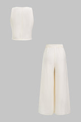 Button V-Neck Vest And Wide-Leg Pants Set