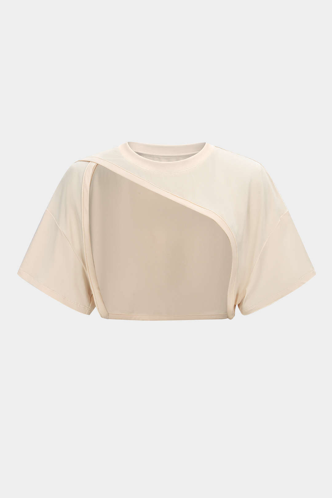Contrast Asymmetrical Round Neck Two-Piece Short Sleeve Top