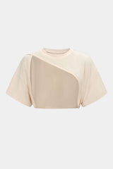 Contrast Asymmetrical Round Neck Two-Piece Short Sleeve Top