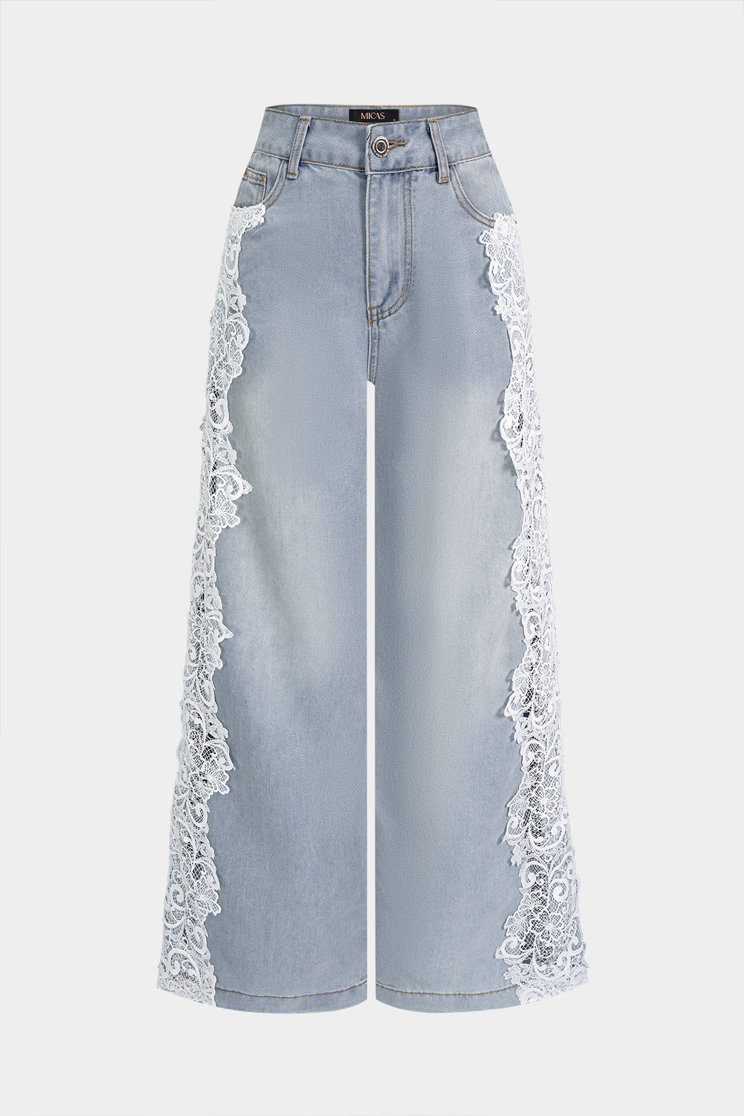 Denim Lace Trim Patchwork Pocket Jeans