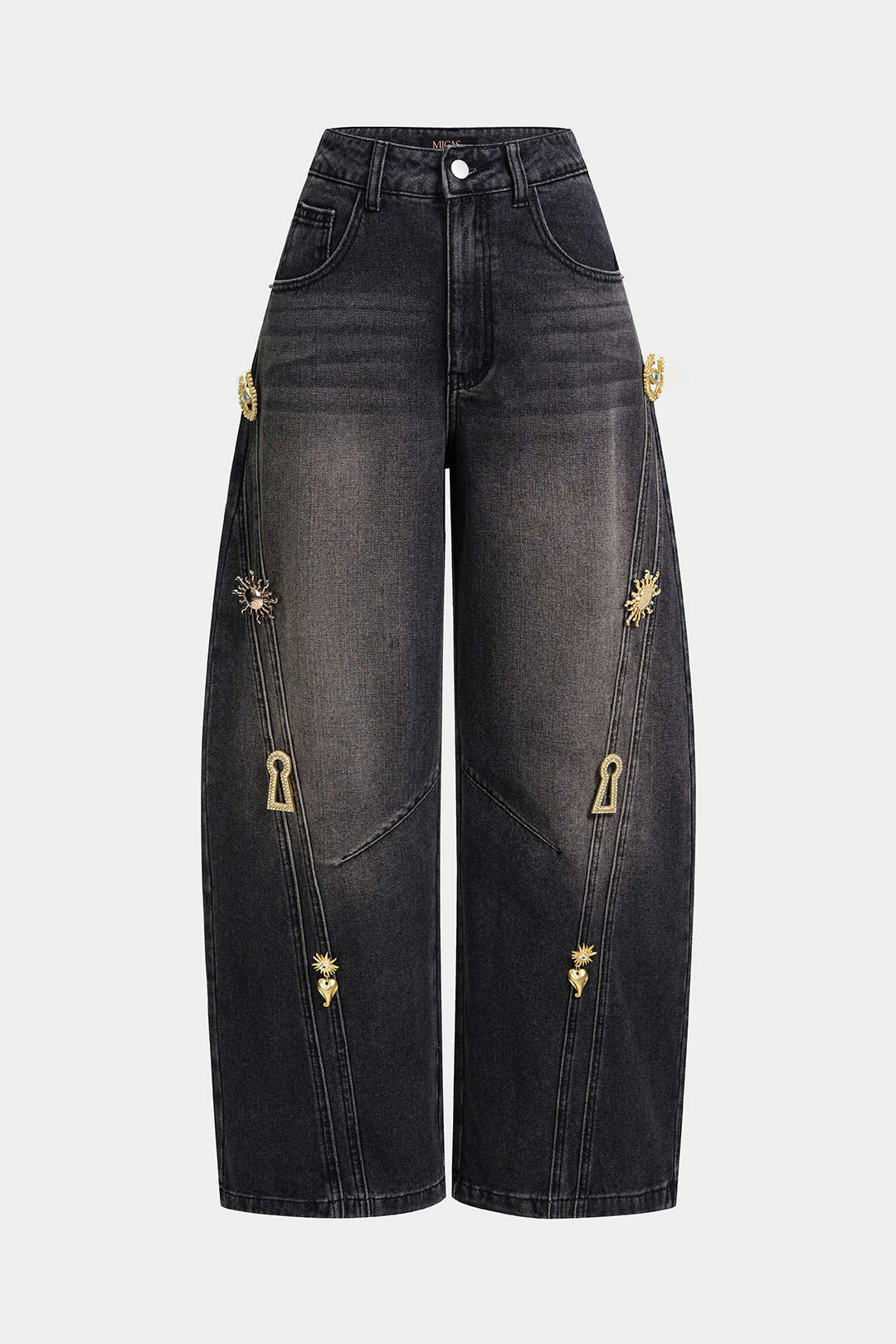 Denim Metallic Decor Wide Leg Jeans