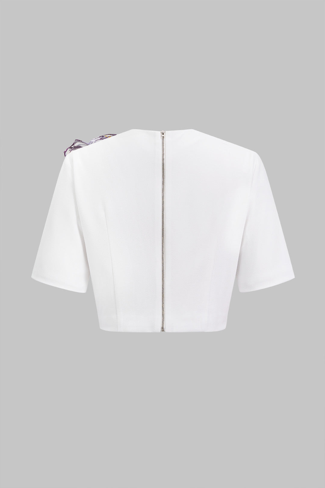 3D Floral Bow Short-Sleeve Zipper Shirt