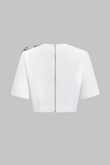 3D Floral Bow Short-Sleeve Zipper Shirt