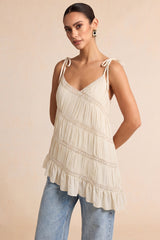 Chiffon Asymmetrical V-Neck Tie-Up Cami Top