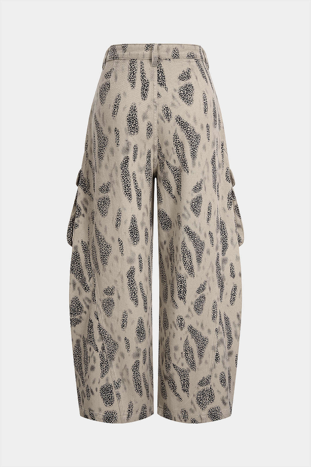 Denim Leopard Print Pleated Zipper Wide Leg Jeans
