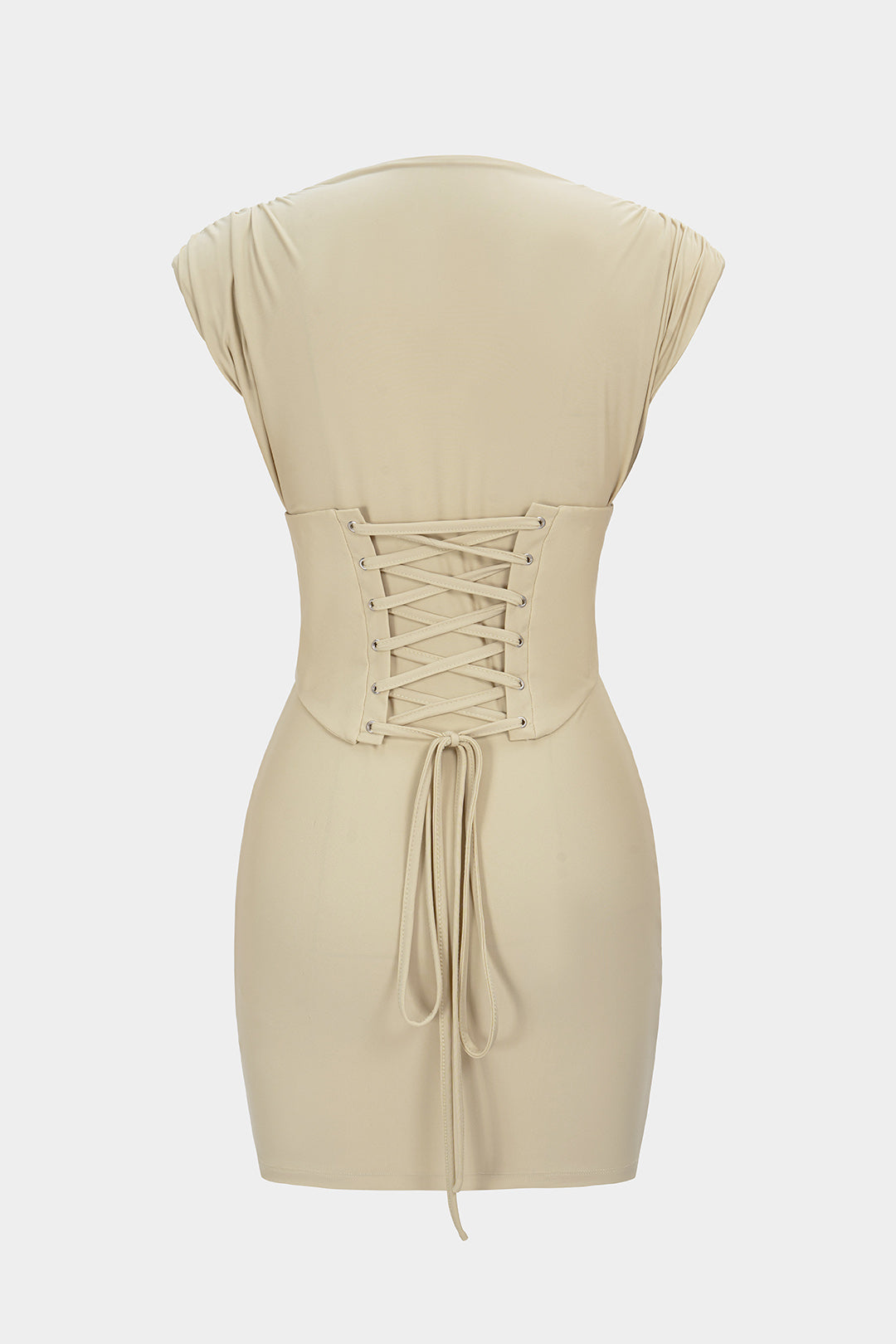 Belted Tie Back Shoulder Pads Sleeveless Mini Dress